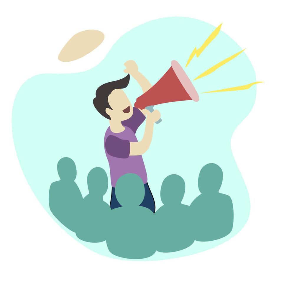 Influencer Marketing, A person with a megaphone and followers around. vector