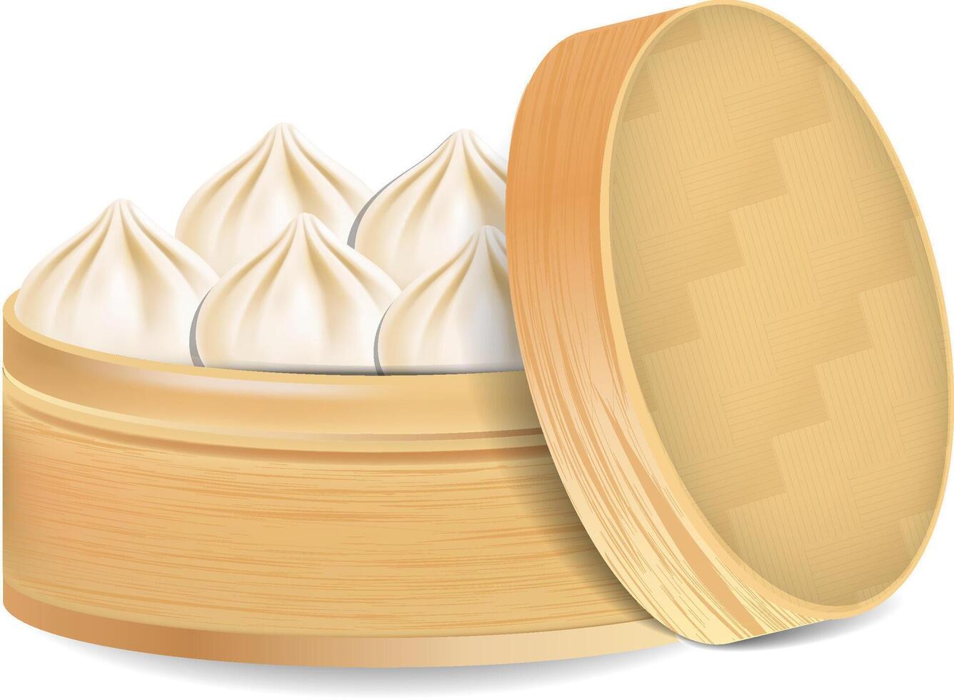 steamed momos in bamboo basket vector