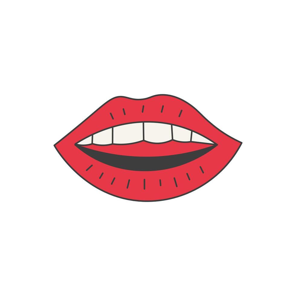 Whimsical Smiling Red Lips with Teeth vector