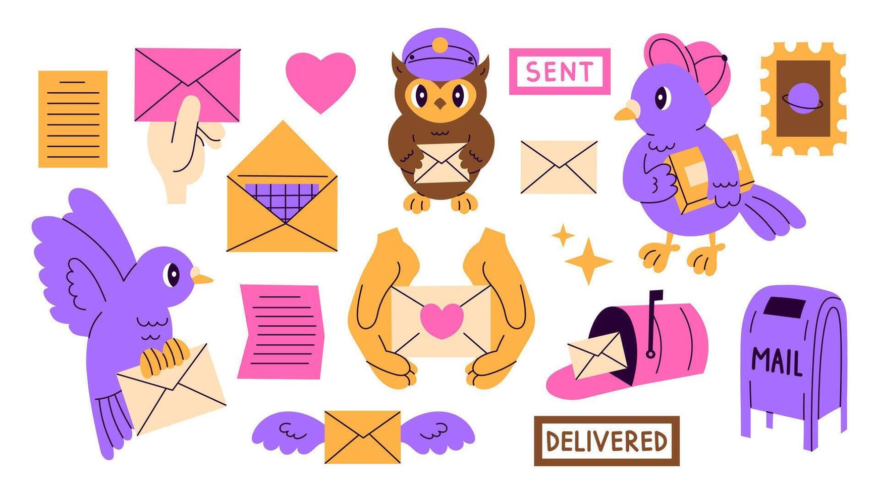 Postal Cartoon Elements Set vector