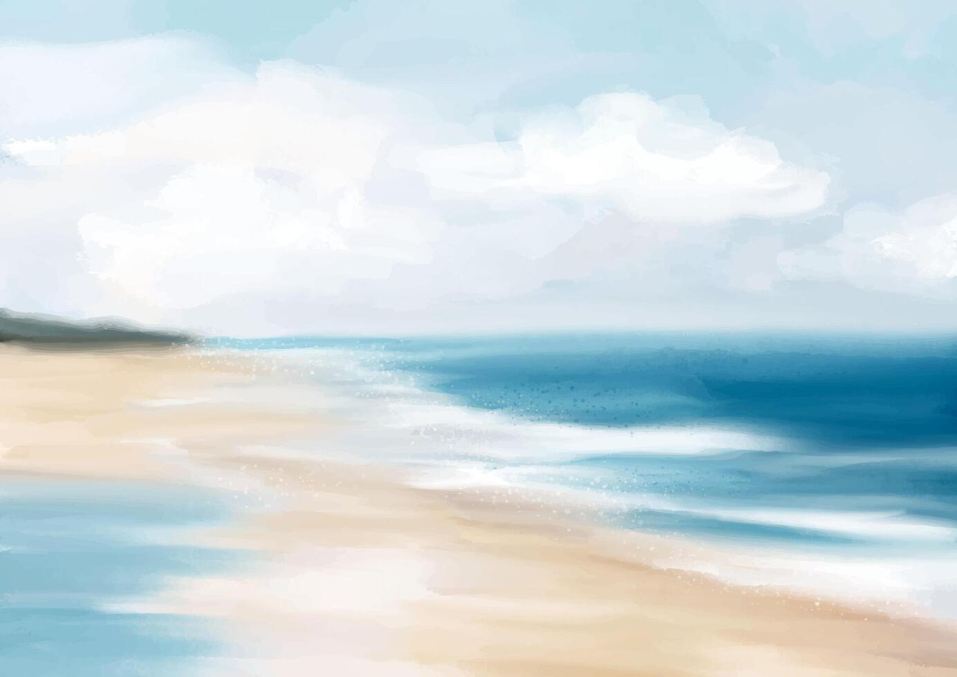 Minimal hand painted beach landscape background vector