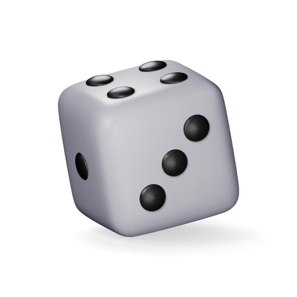 3D dice white playing cube isolated on white. Render rolling dice cube with dots icon. Idea of random choice or decision. Poker dice gambling casino, bet vector