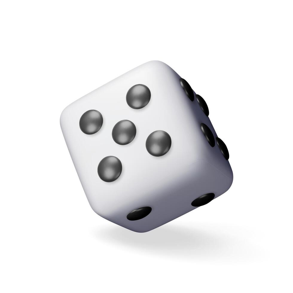 3D dice white playing cube isolated on white. Render rolling dice cube with dots icon. Idea of random choice or decision. Poker dice gambling casino, bet and sports vector