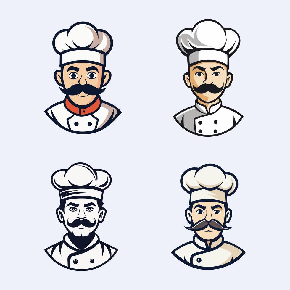 Professional Cartoon Chef Mascot Logo Set vector
