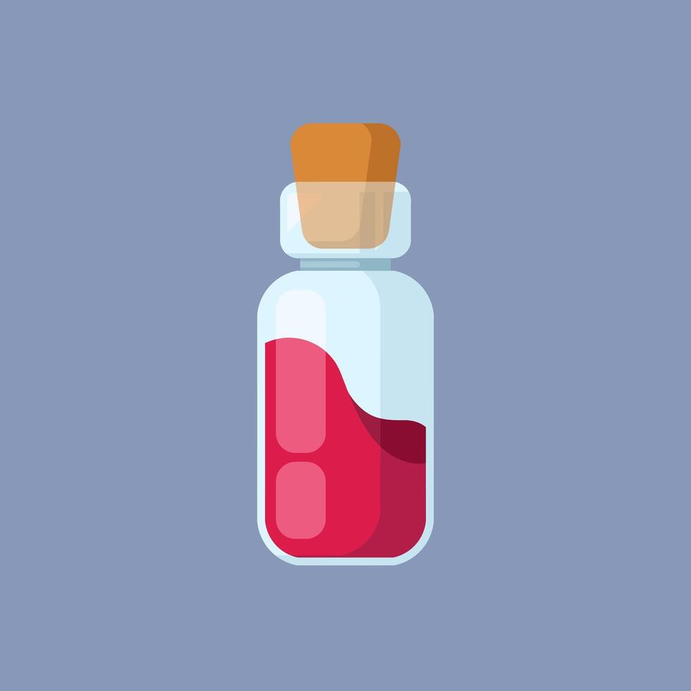 bottle with red potion . Flat design illustration. vector