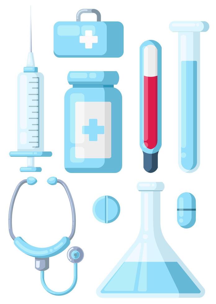 Set of medical tools flat design style vector