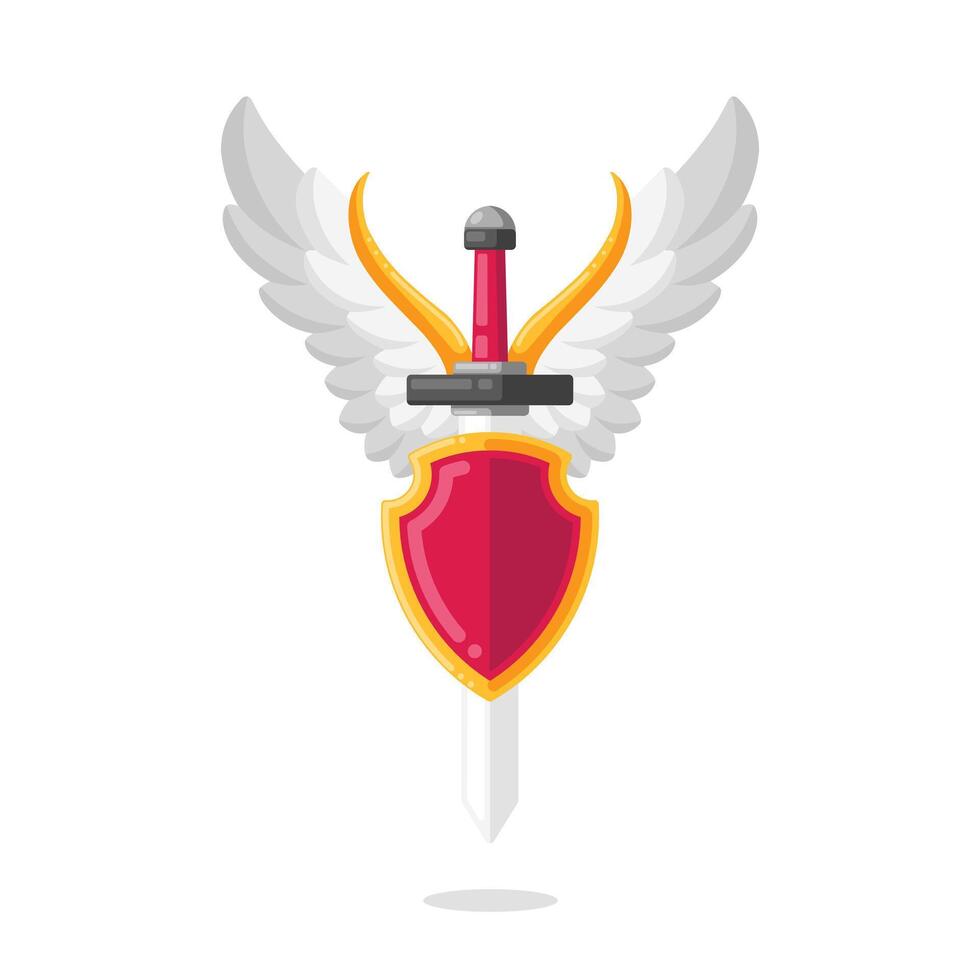 sword and shield with wings. Flat design illustration isolate vector