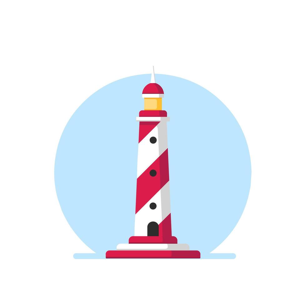 lighthouse in red and white, useful for marine navigation. Flat design illustration vector