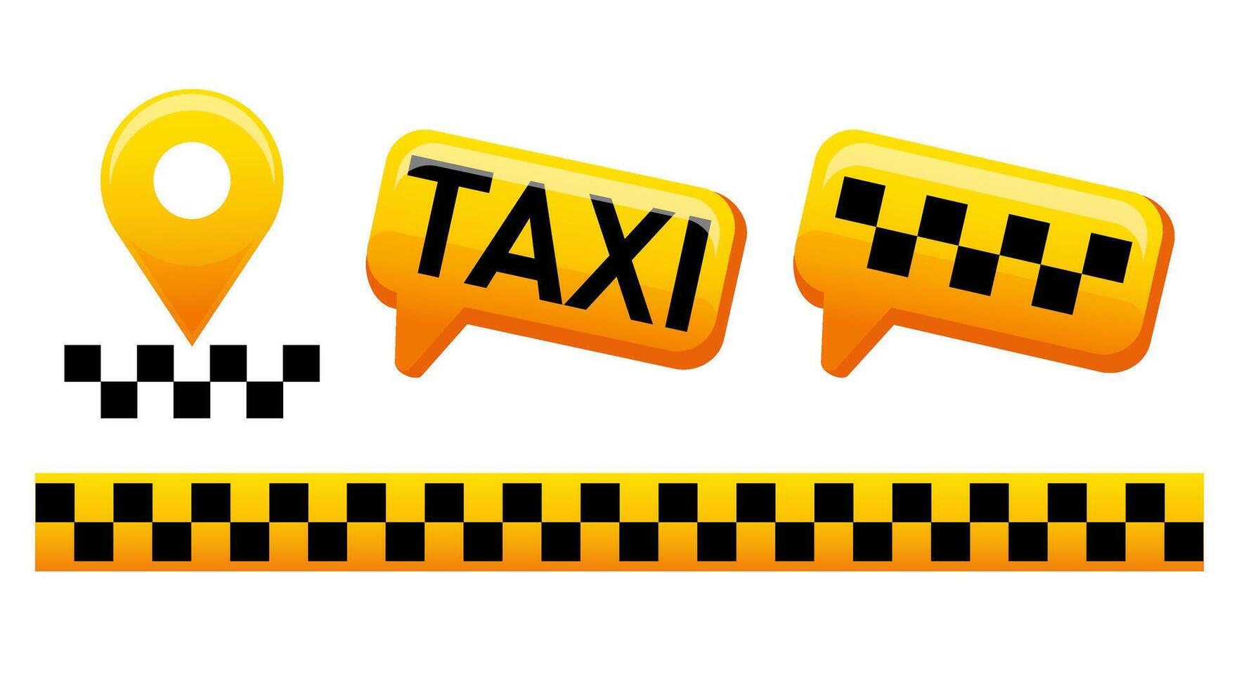 Taxi icons. Set taxi geotag sign, chat icon. Yellow signs of transport elements. 3d illustration on white background. GPS symbol. Map sign. vector