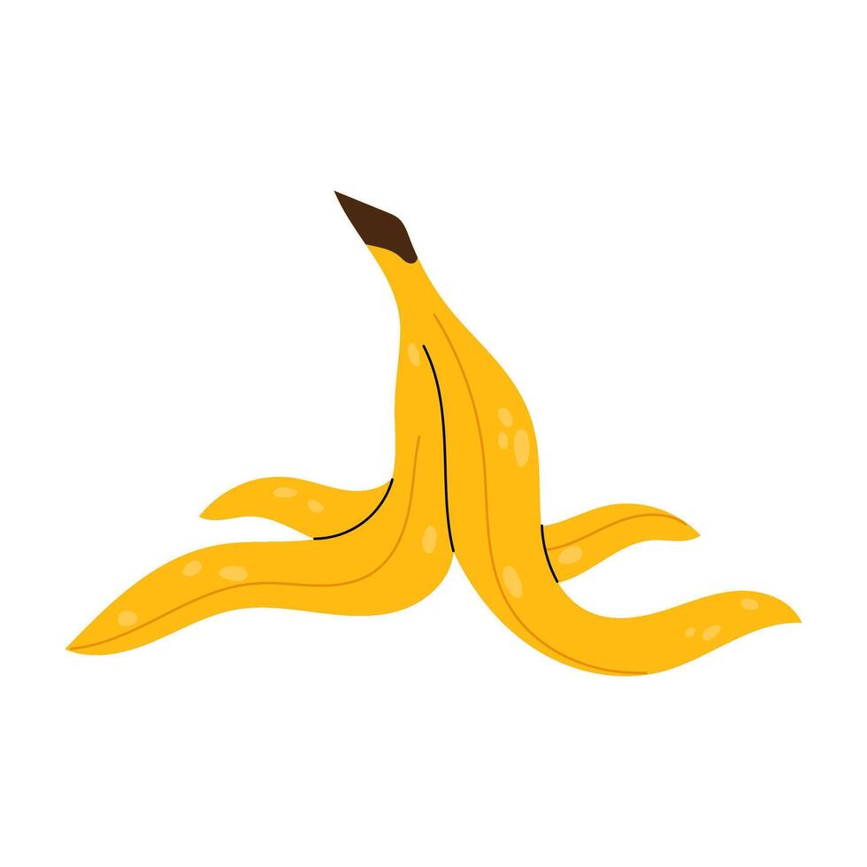 Banana skin. Trash. Waste. Peel ripe yellow banana on white background. vector