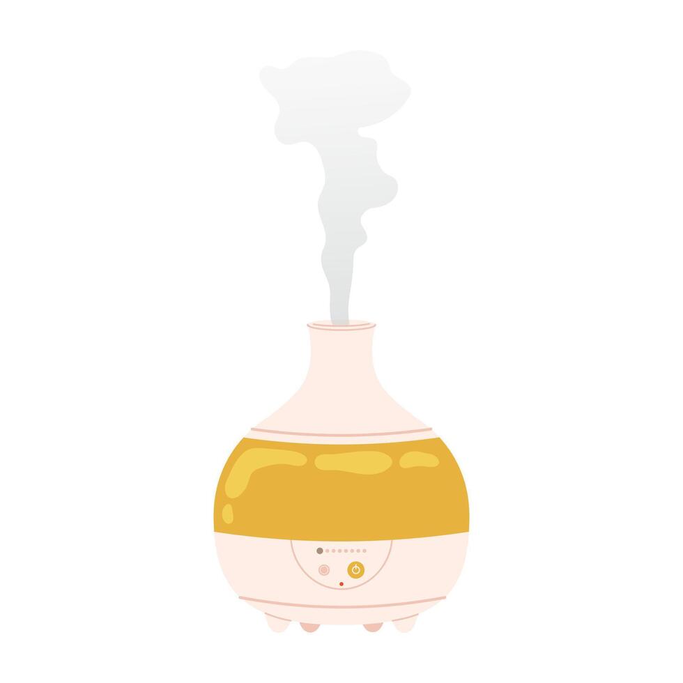 Electric aroma diffuser. Healthy lifestyle, self care. Humidifier. Flat illustration on white background. vector