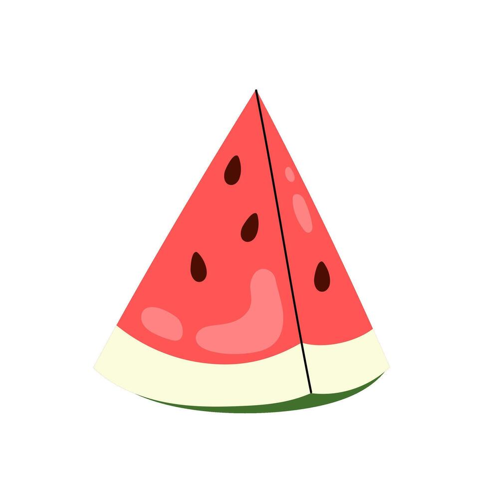 Watermelon. Ripe summer fruit. Flat illustration ripe watermelon slice. Triangle of juicy watermelon. vector