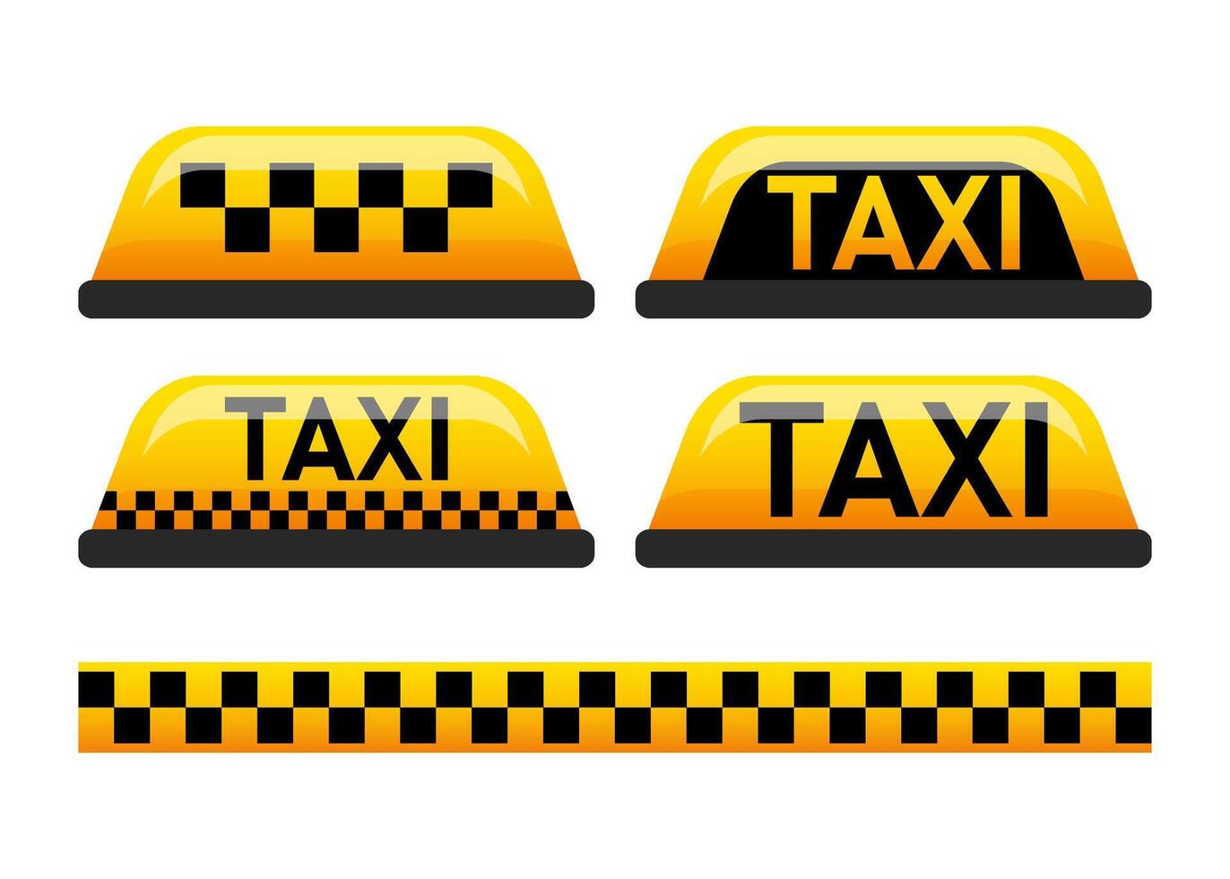Taxi icons. Set taxi car roof sign. Yellow signs of transport elements. 3d illustration on white background. vector