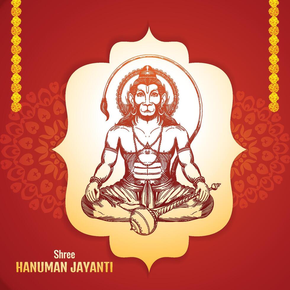 Illustration of lord hanuman for hanuman jayanti celebration sketch background vector