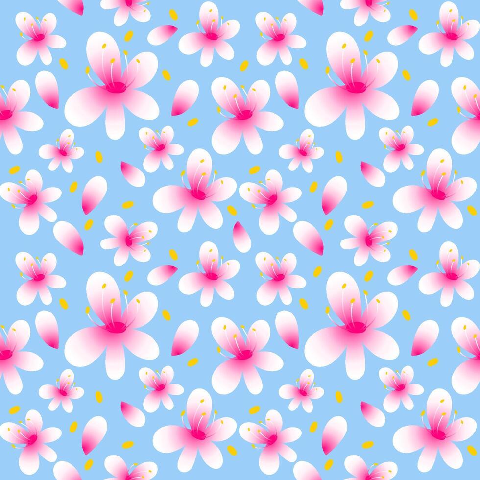 Seamless pink blossom sakura pattern, spring flower background. vector