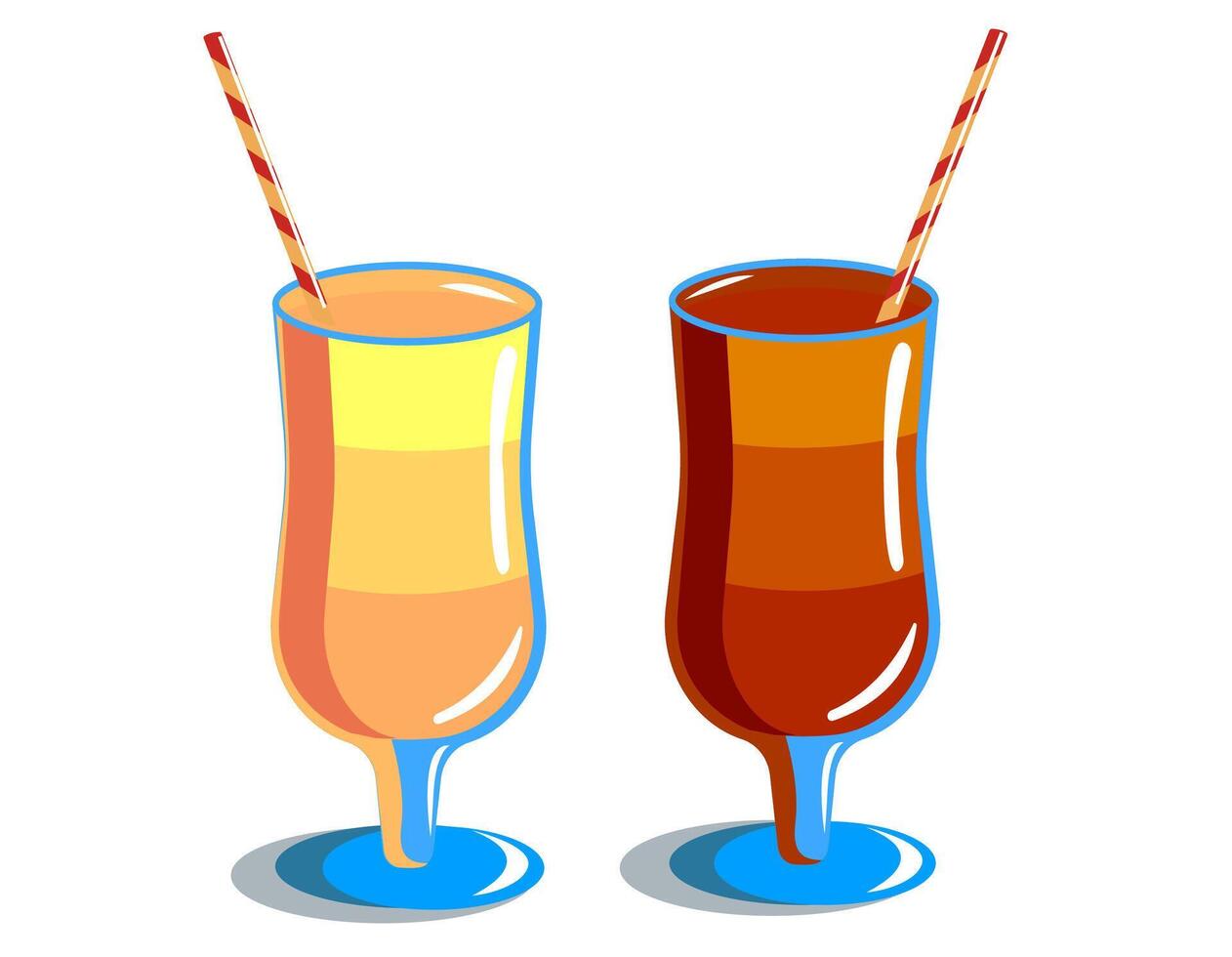 Colorful summer drinks in glasses with straws featuring fruity flavors and vibrant designs enjoyed during a sunny day at the beach or poolside vector