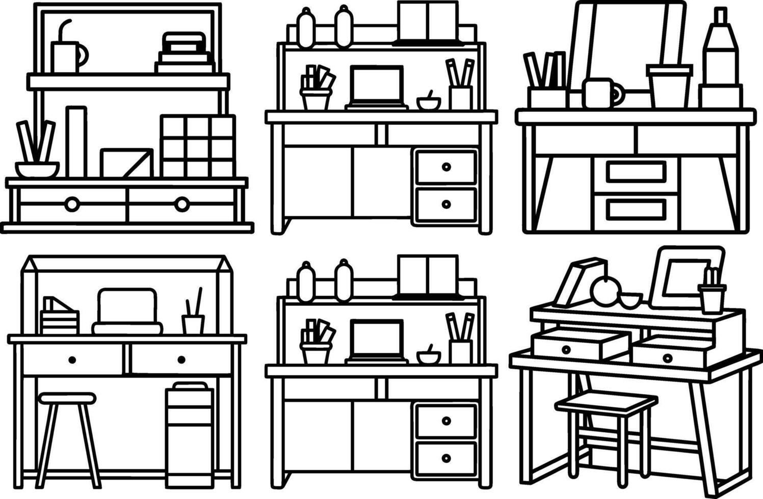 Set of desk organize outline illustration vector