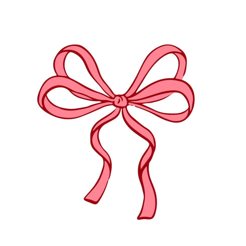 Hand drawn coquette bow and ribbon. Aesthetic elegant girly bow. Elegant vintage girly decor. Trendy art symbol for Valentine day and wedding invitations,,. Doodle line art illustration vector