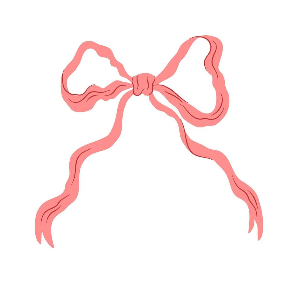 Hand drawn coquette bow and ribbon. Aesthetic elegant girly bow. Elegant vintage girly decor. Trendy art symbol for Valentine day and wedding invitations. Doodle line art illustration vector