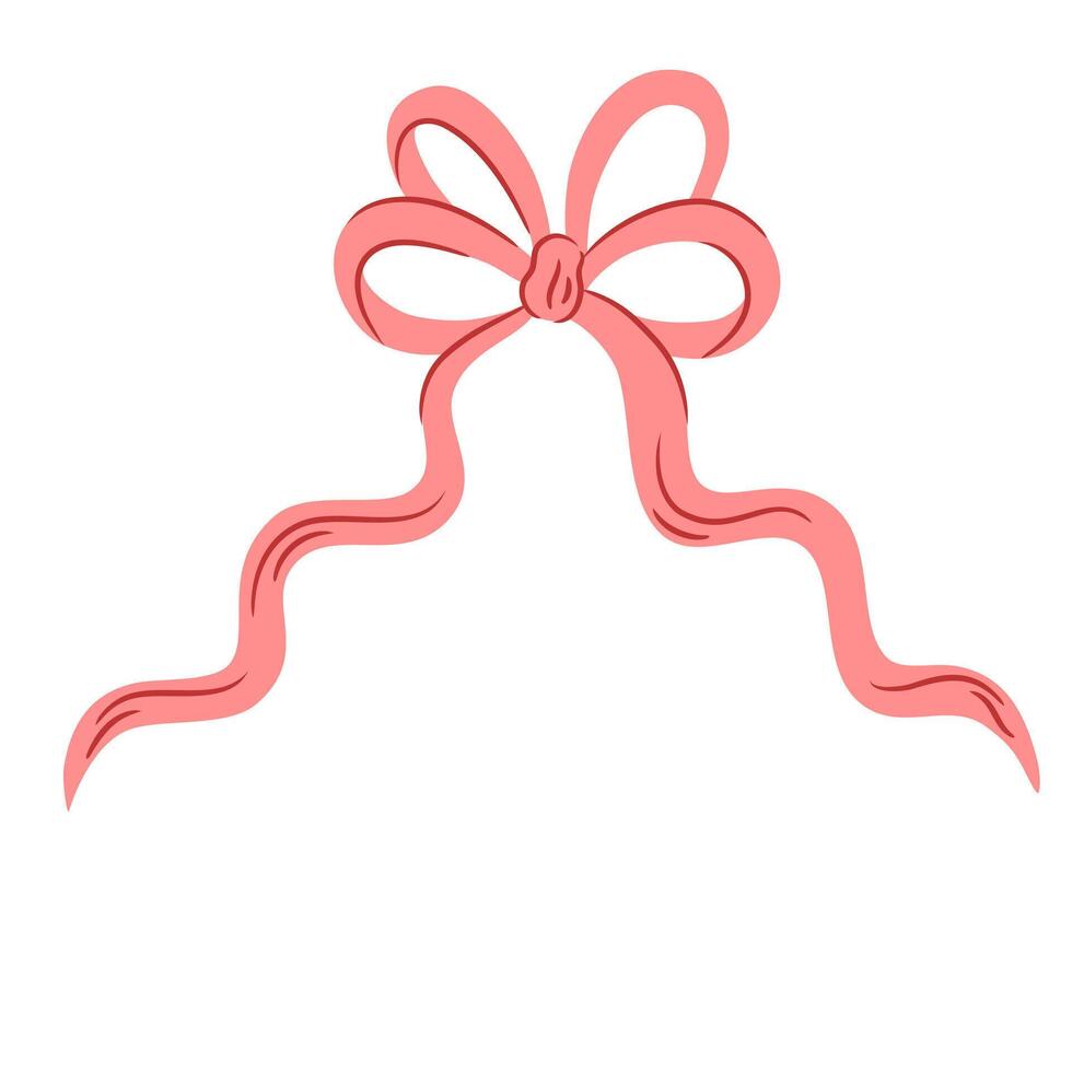Hand drawn coquette bow and ribbon. Aesthetic elegant girly bow. Elegant vintage girly decor. Trendy art symbol for Valentine day and wedding invitations. Doodle line art illustration, vector