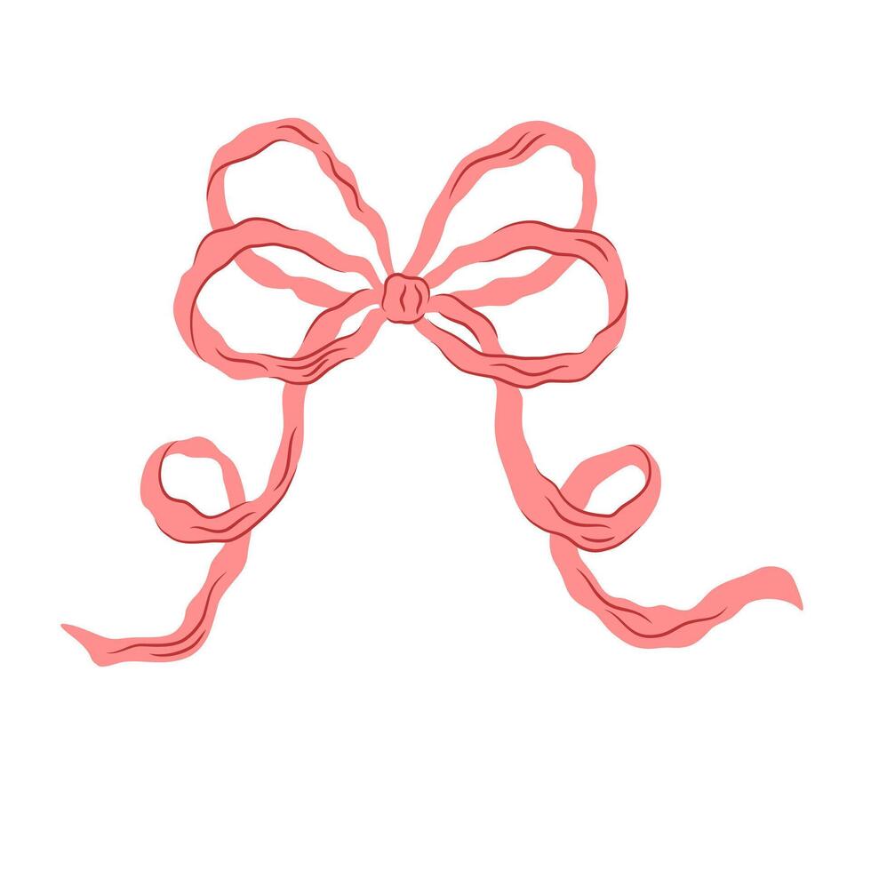Hand drawn coquette bow. Aesthetic elegant girly bow. Elegant vintage girly decor. Trendy art symbol for Valentine day and wedding invitations. Doodle line art illustration. vector