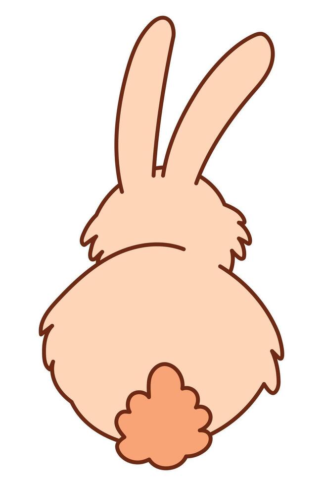 Cute Fluffy Rabbit with Whiskers Sits on Butt Rear View. Adorable Hand Drawn Bunny Illustration. Playful Cartoon Animal for Kids, Easter, Stickers, Prints, and Digital Projects vector