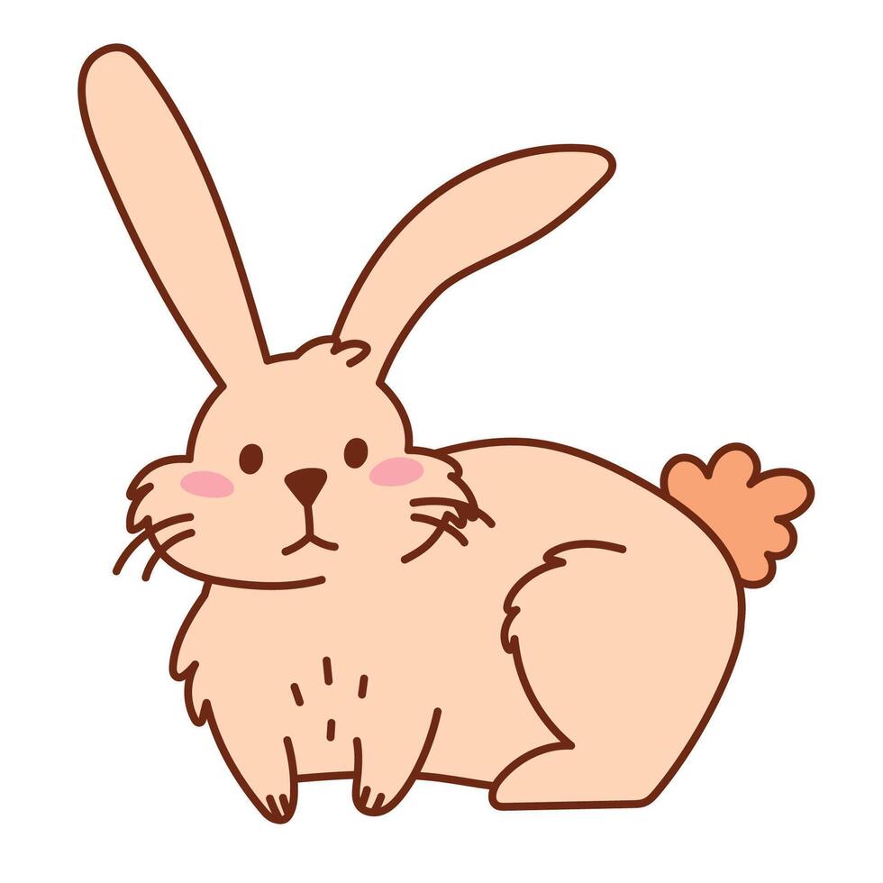 Cute Fluffy Rabbit with Whiskers Liying. Adorable Hand Drawn Bunny Illustration. Playful Cartoon Animal for Kids, Easter, Stickers, Prints, and Digital Projects vector