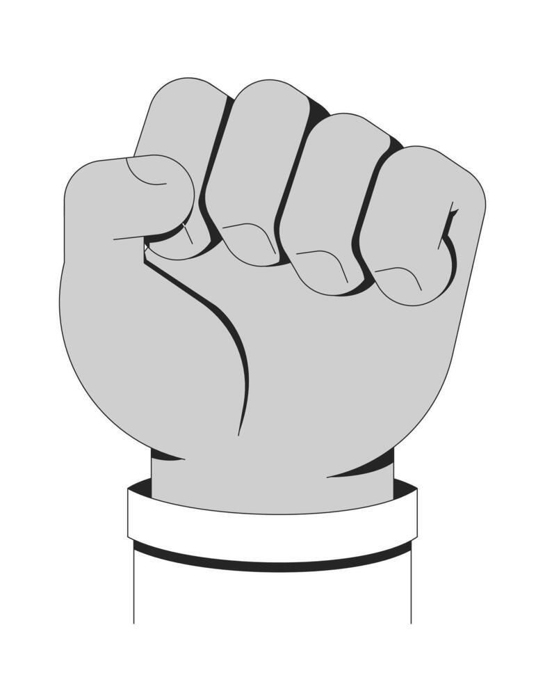 Raised fist symbolizing power and protest outline illustration. Activism and revolution. Solidarity, resistance. Clenched fist punch isolated 2D image black and white. Linear drawing clip art vector