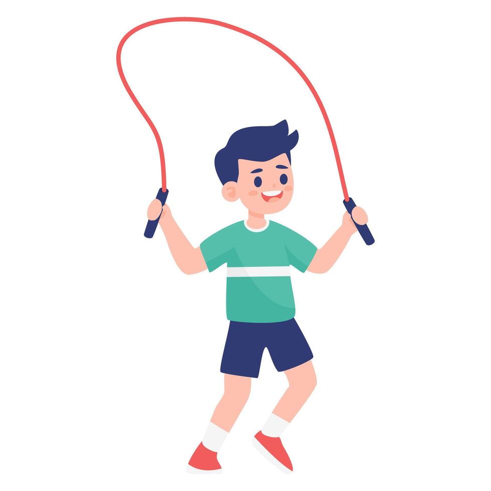 a boy is jumping with a skipping rope vector