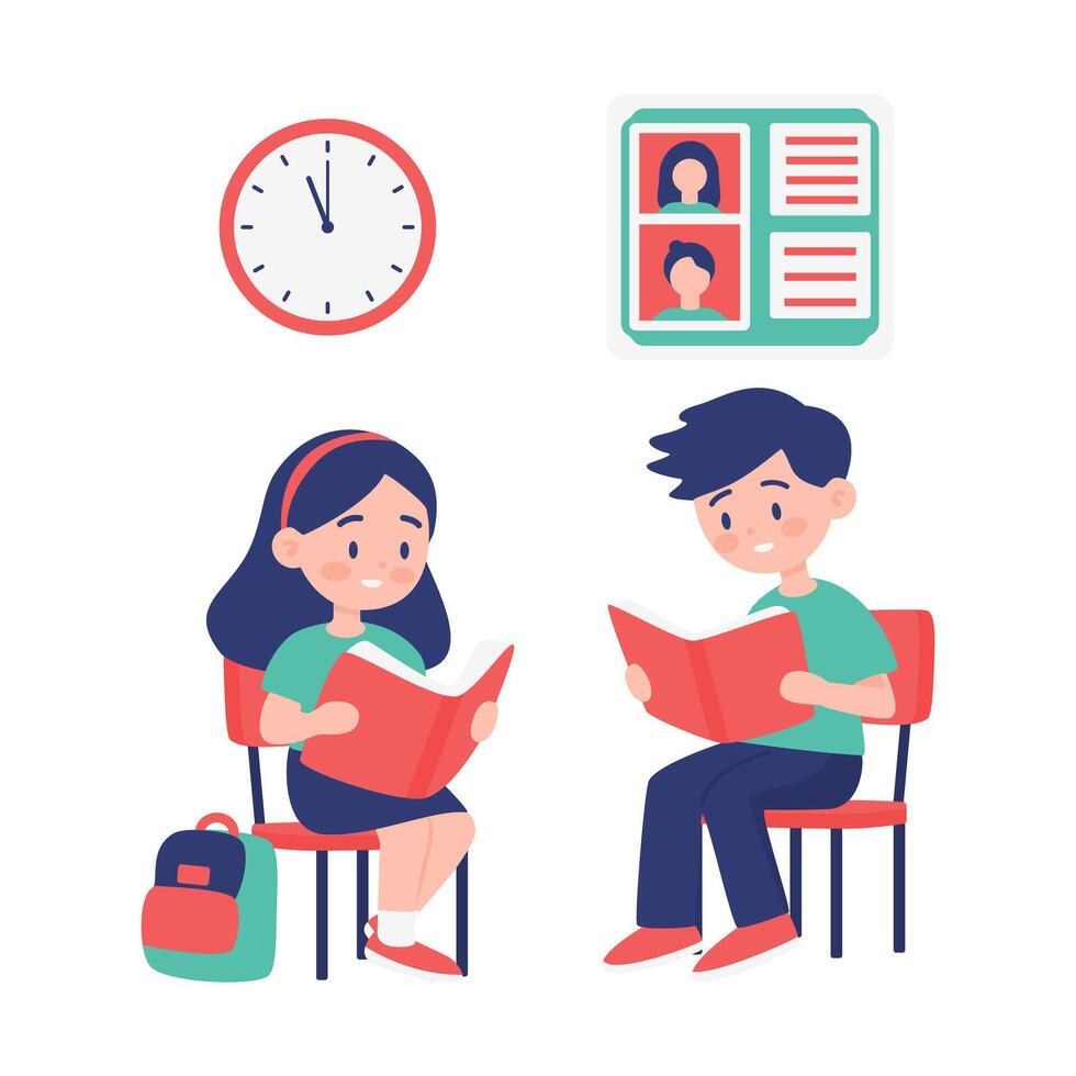 student boy and girl sitting in chairs reading books vector