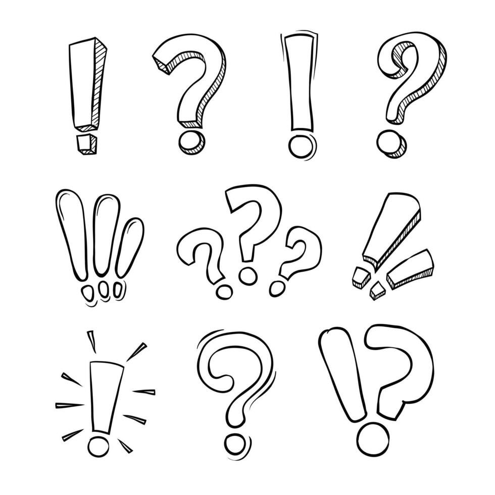 Exclamation and question mark hand drawn illustration. Suitable for warning element in infographic or cartoon vector