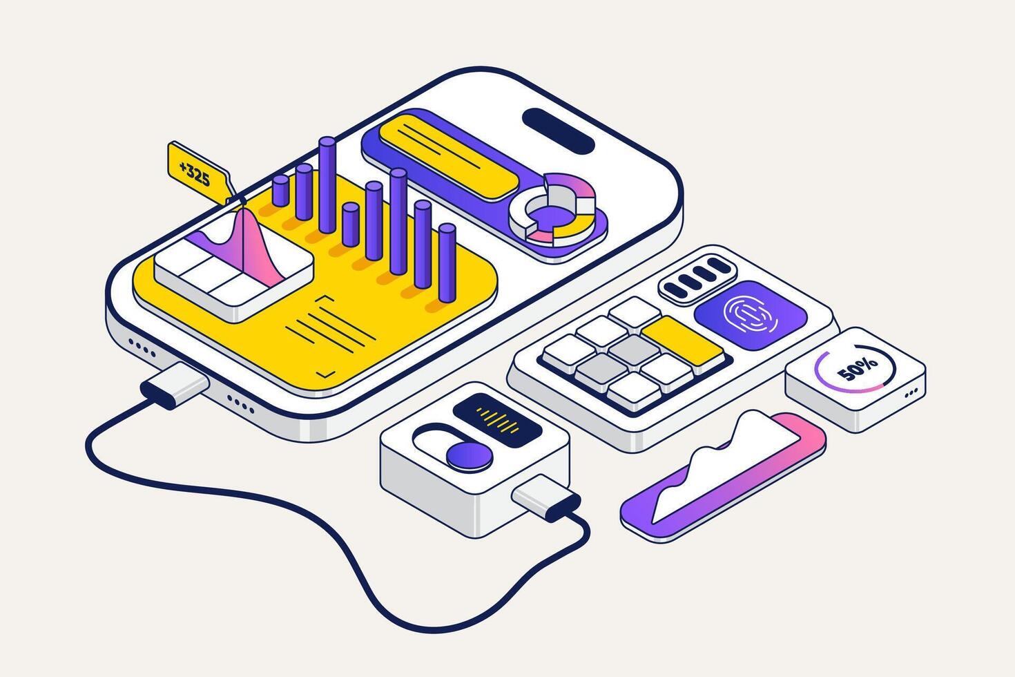 Trendy Isometric illustration of Data Analysis vector