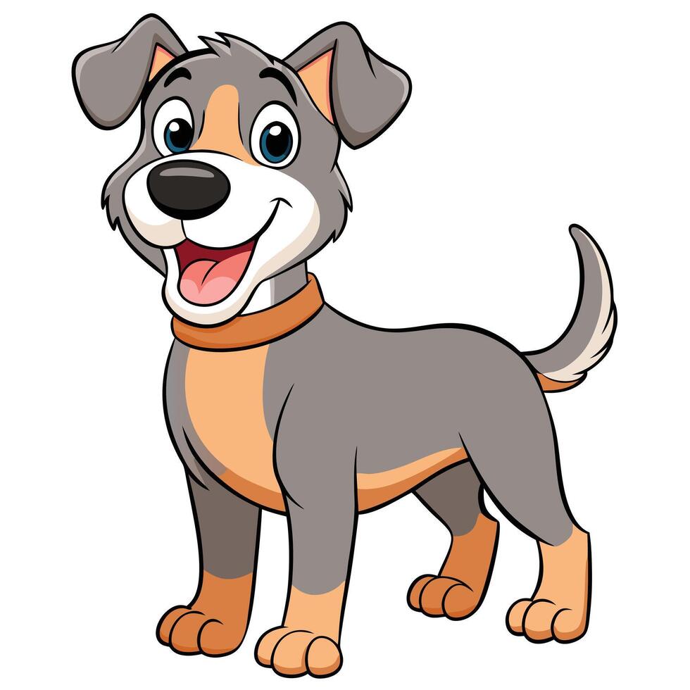 A Happy Cartoon Dog Illustration Grey and Tan Puppy Canine Friend vector