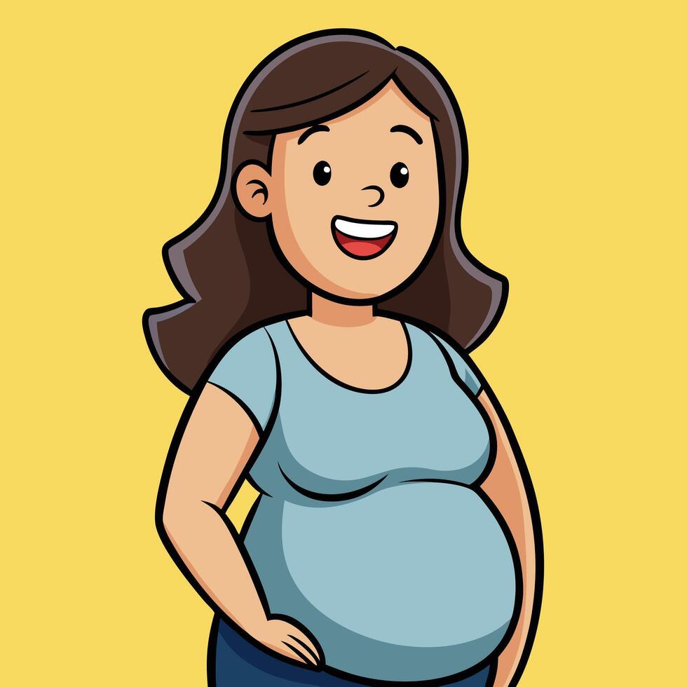 A Happy Pregnant Woman Cartoon Illustration Cheerful Expecting Mother Smiling Joyful Pregnancy vector