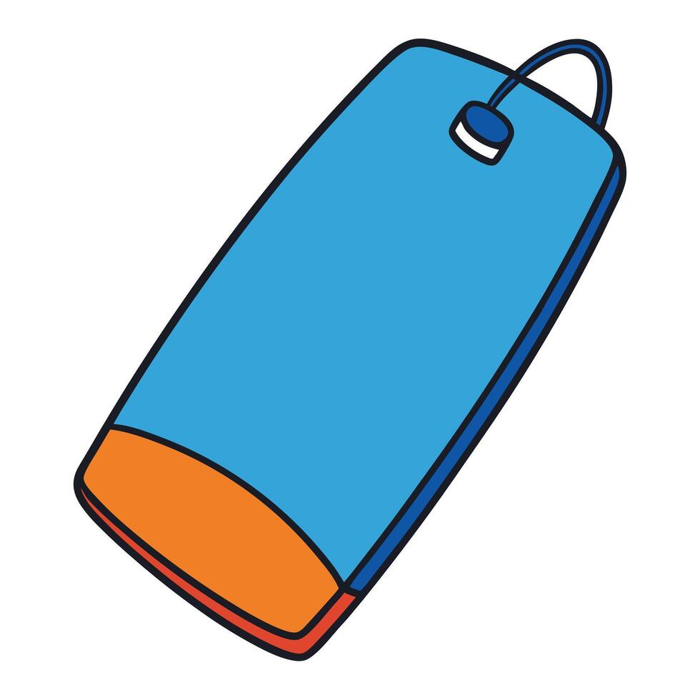 A Blue and Orange Rectangular Tag with a Loop for Hanging vector