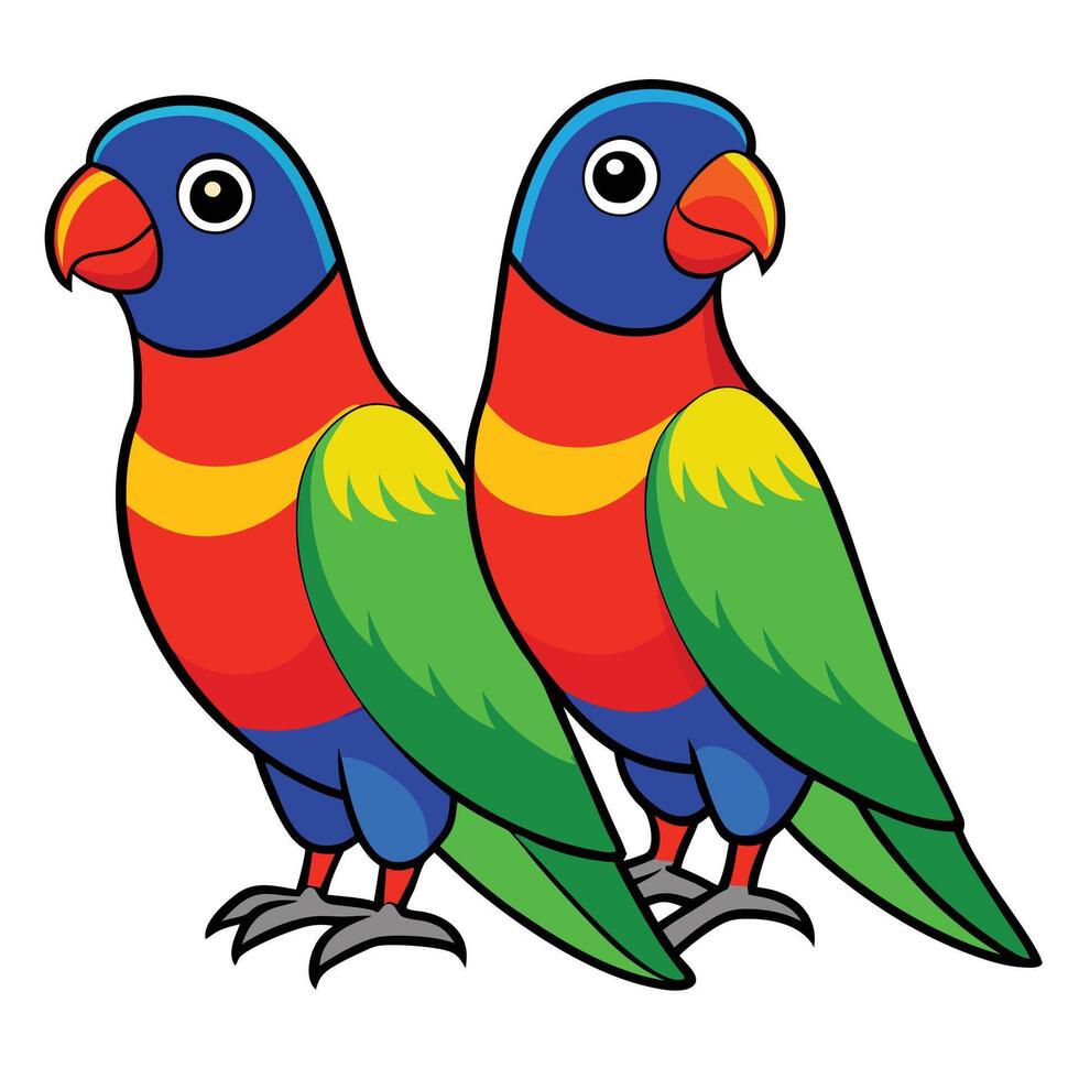 Two Rainbow Lorikeets Illustration Vibrant Colorful Birds Tropical Australian Wildlife Cartoon Style Vivid Feathers vector