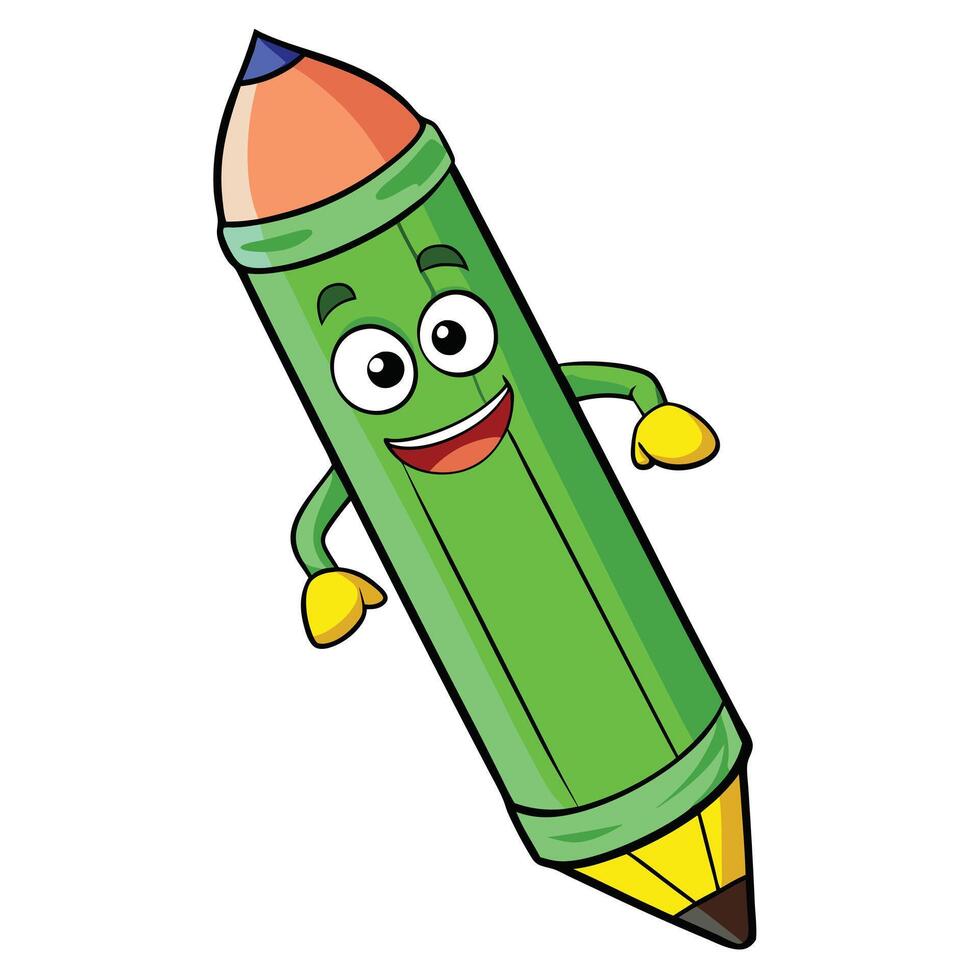 Happy Green Cartoon Pencil Character Illustration for Kids Education vector