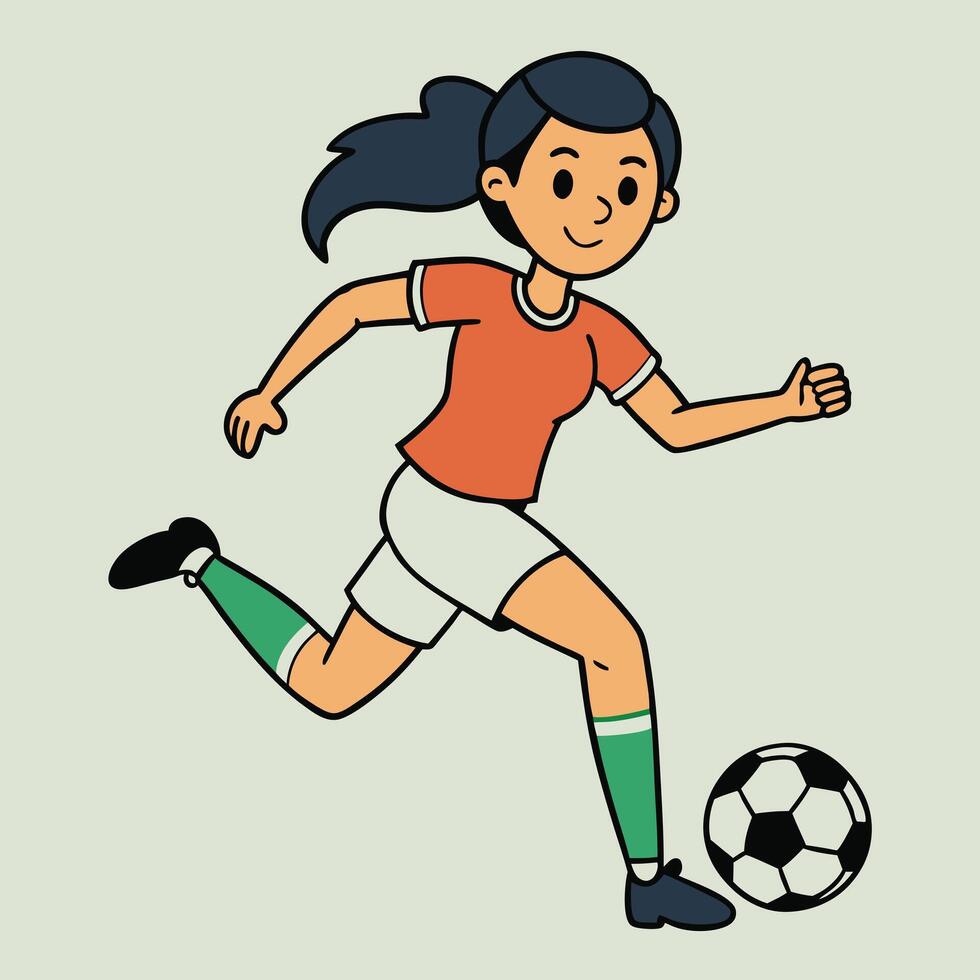 A female soccer player is running with the ball a cartoon illustration of a girl playing soccer vector