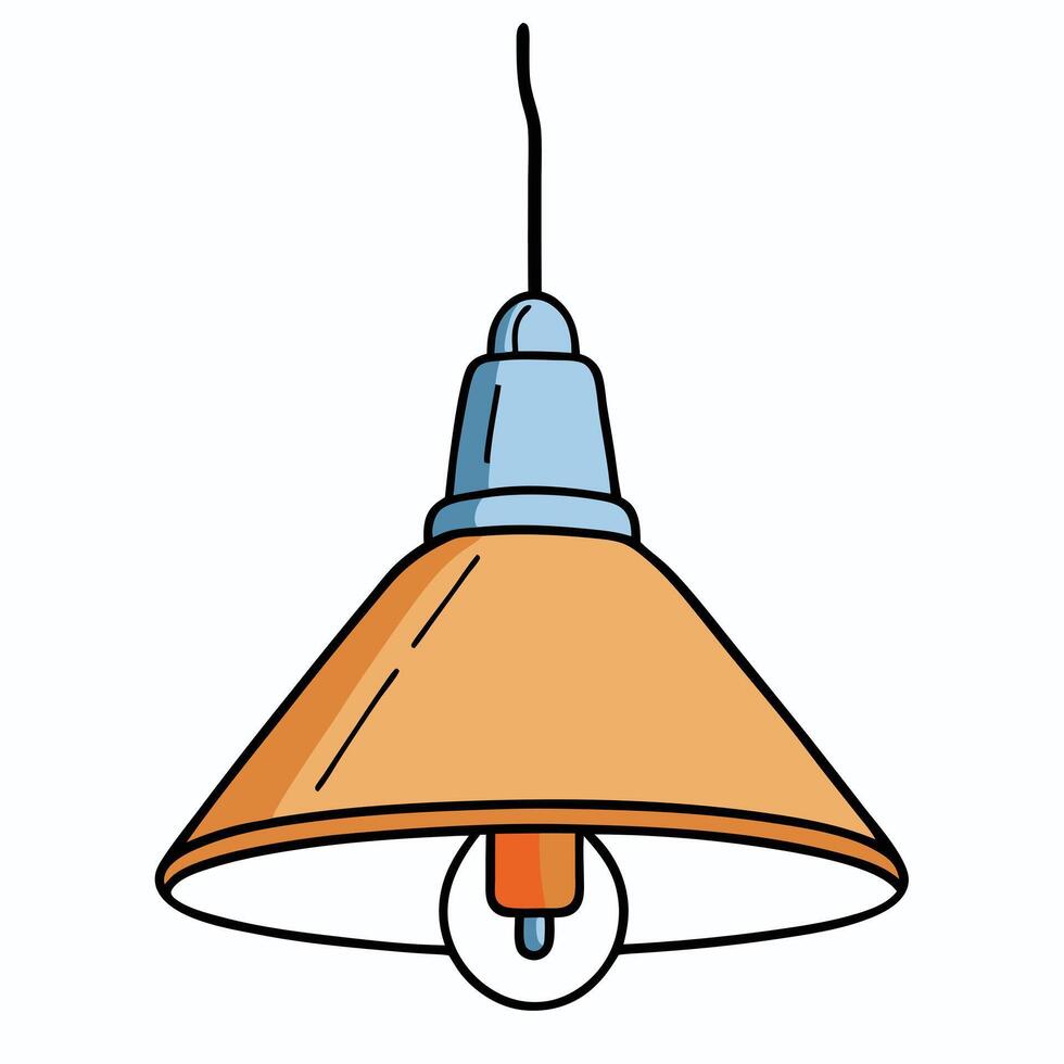 A Simple Illustration of a Hanging Lamp with an Orange Shade and a Light Bulb vector