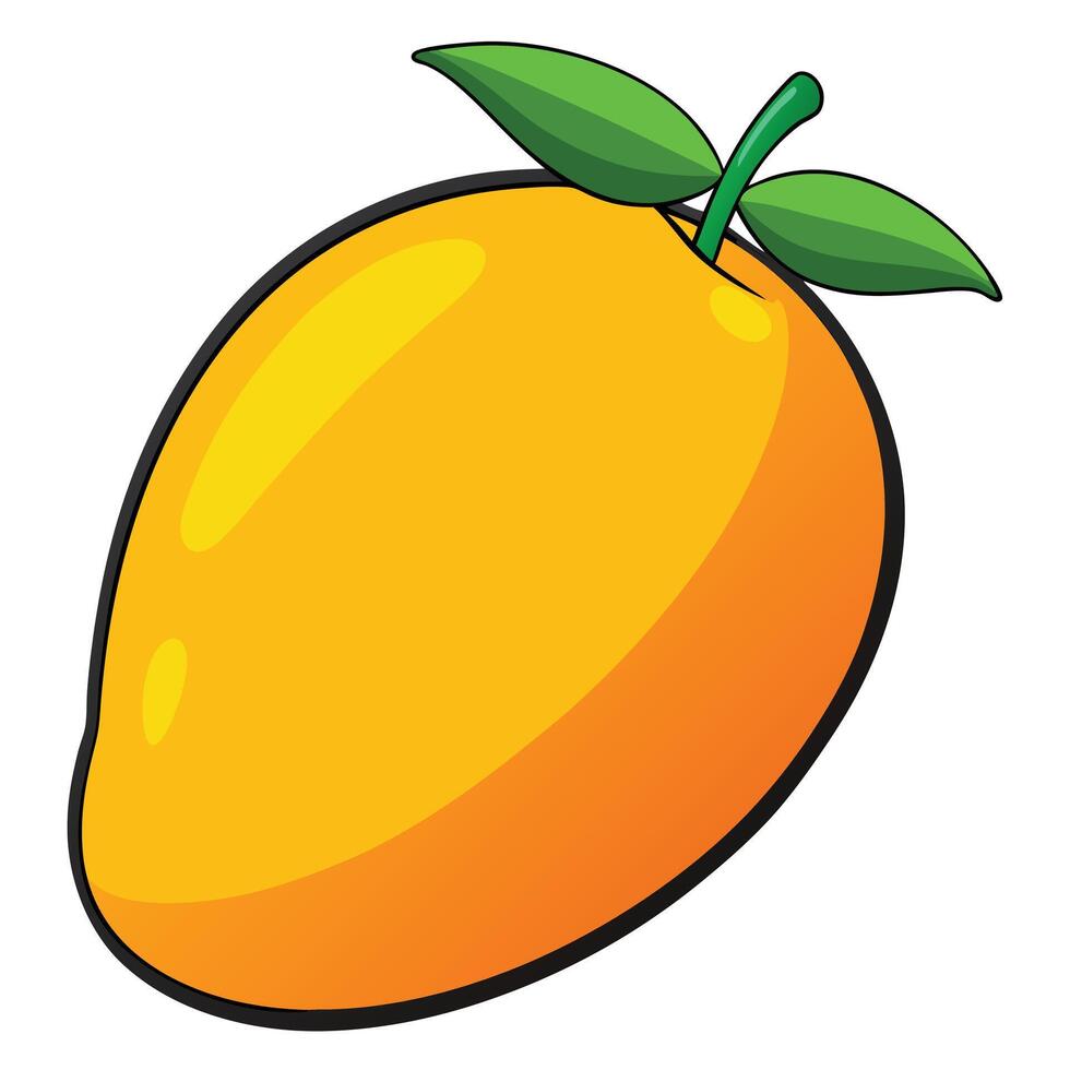 A vibrant illustration of a ripe yellow mango with green leaves attached to its stem a delicious tropical fruit vector