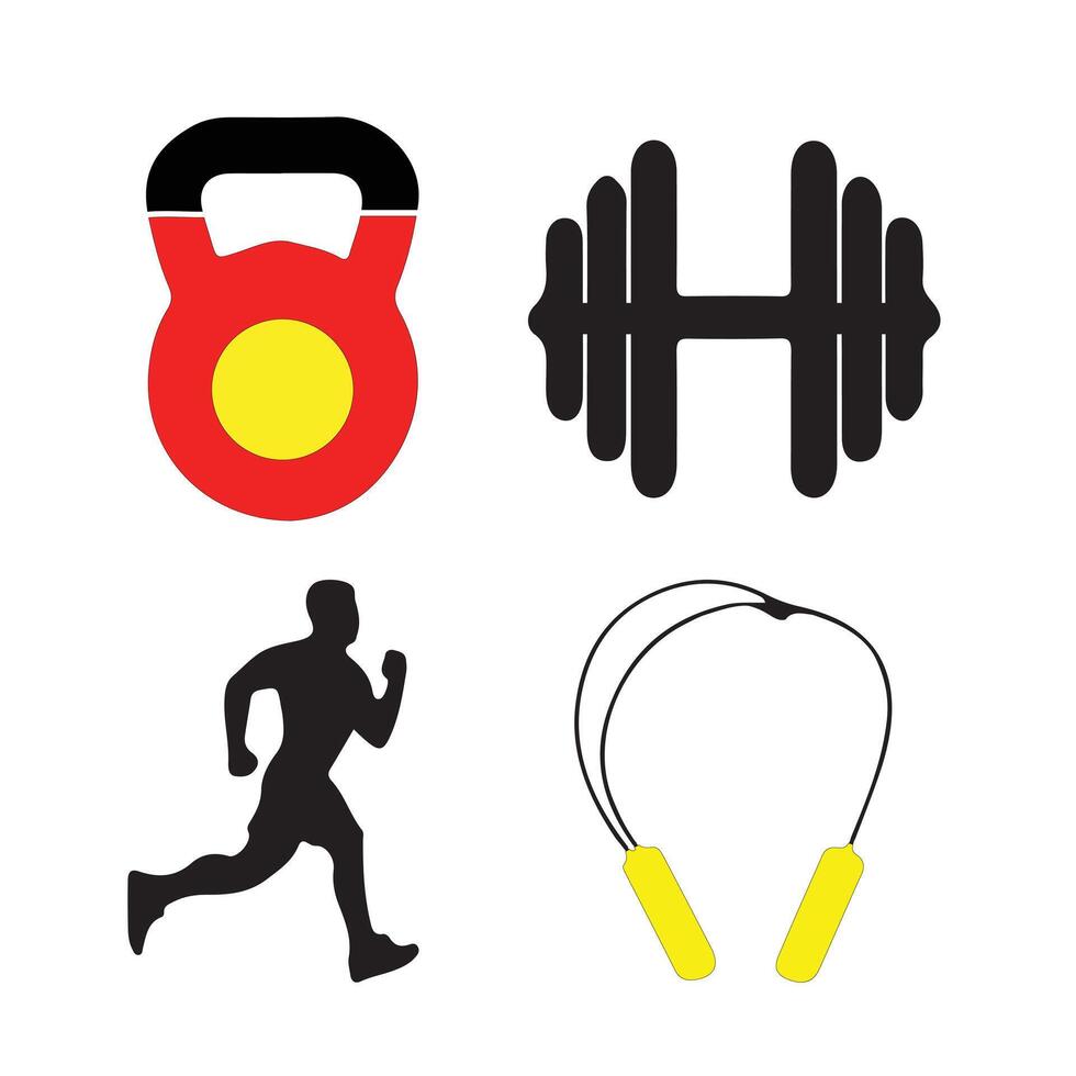 Fitness and Gym Icons for Health and Sports Branding. A collection of workout symbols, kettlebells, and weights perfect for gym logos, training apps, and active lifestyle designs. vector