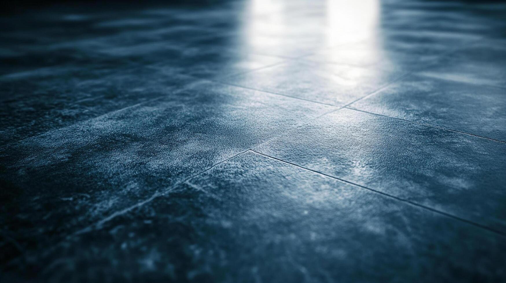 A sleek, blue-toned tile floor reflects light, creating a modern and minimalist aesthetic. Perfect for interior design projects. photo
