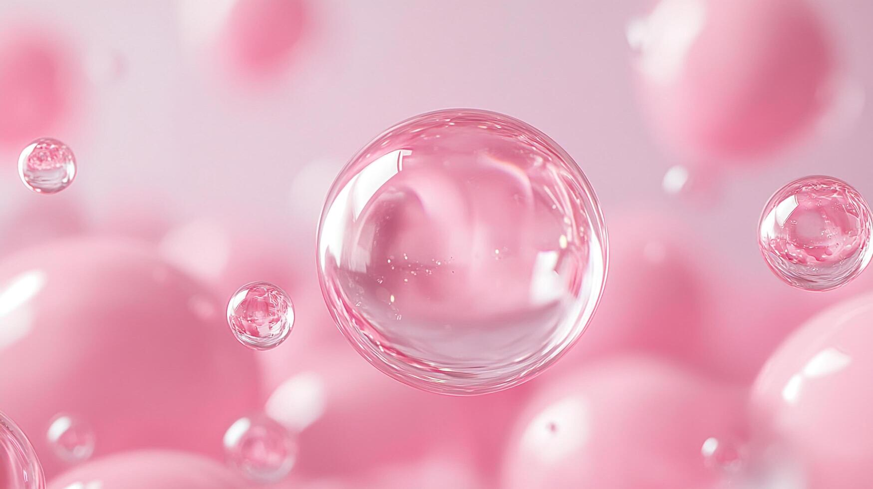 A dreamy scene featuring clear, iridescent spheres floating against a soft pink backdrop, creating a sense of tranquility and serenity. photo