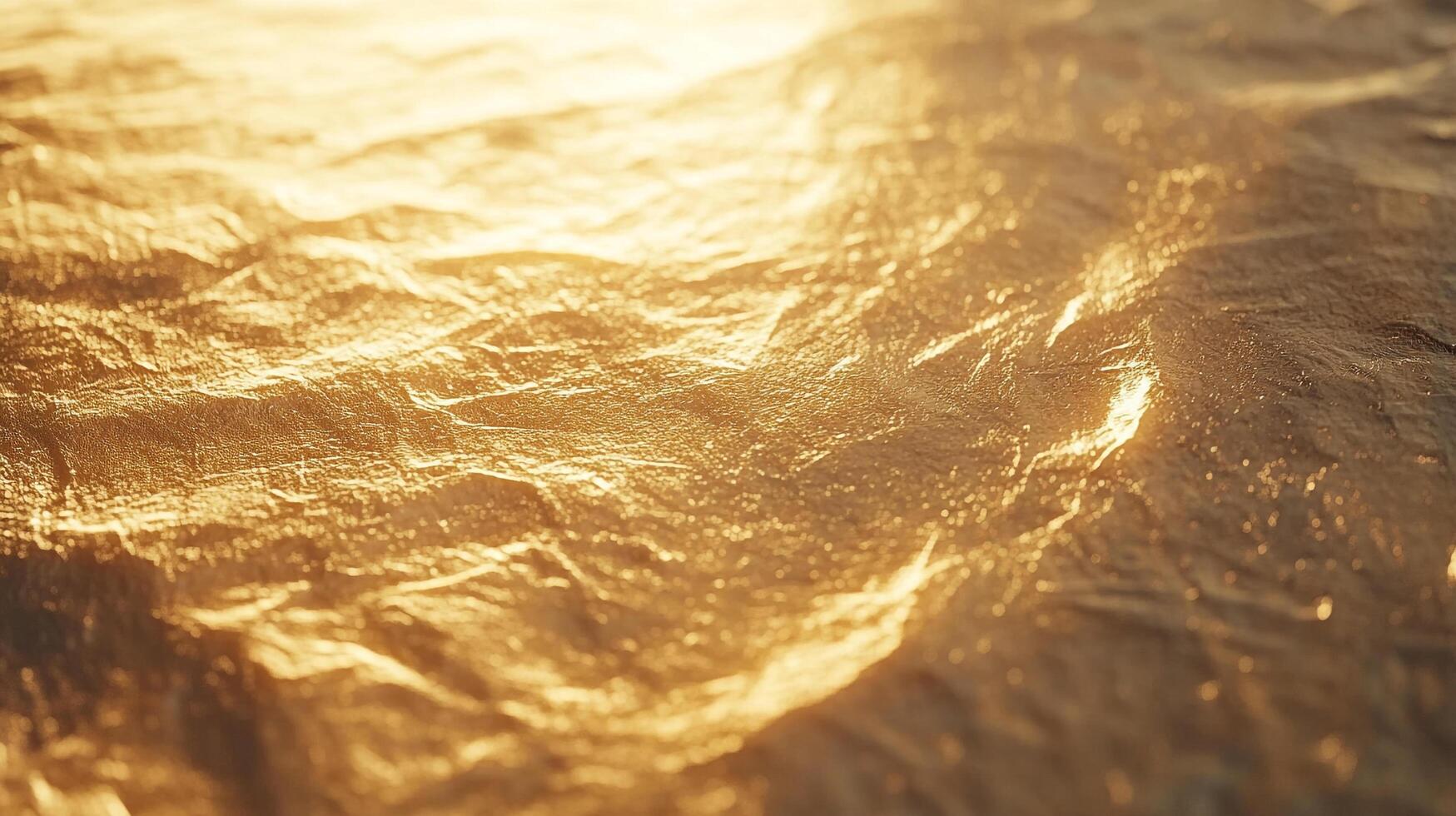Textured gold surface with shimmering highlights, capturing light and shadows on crumpled material. Abstract and elegant background. photo