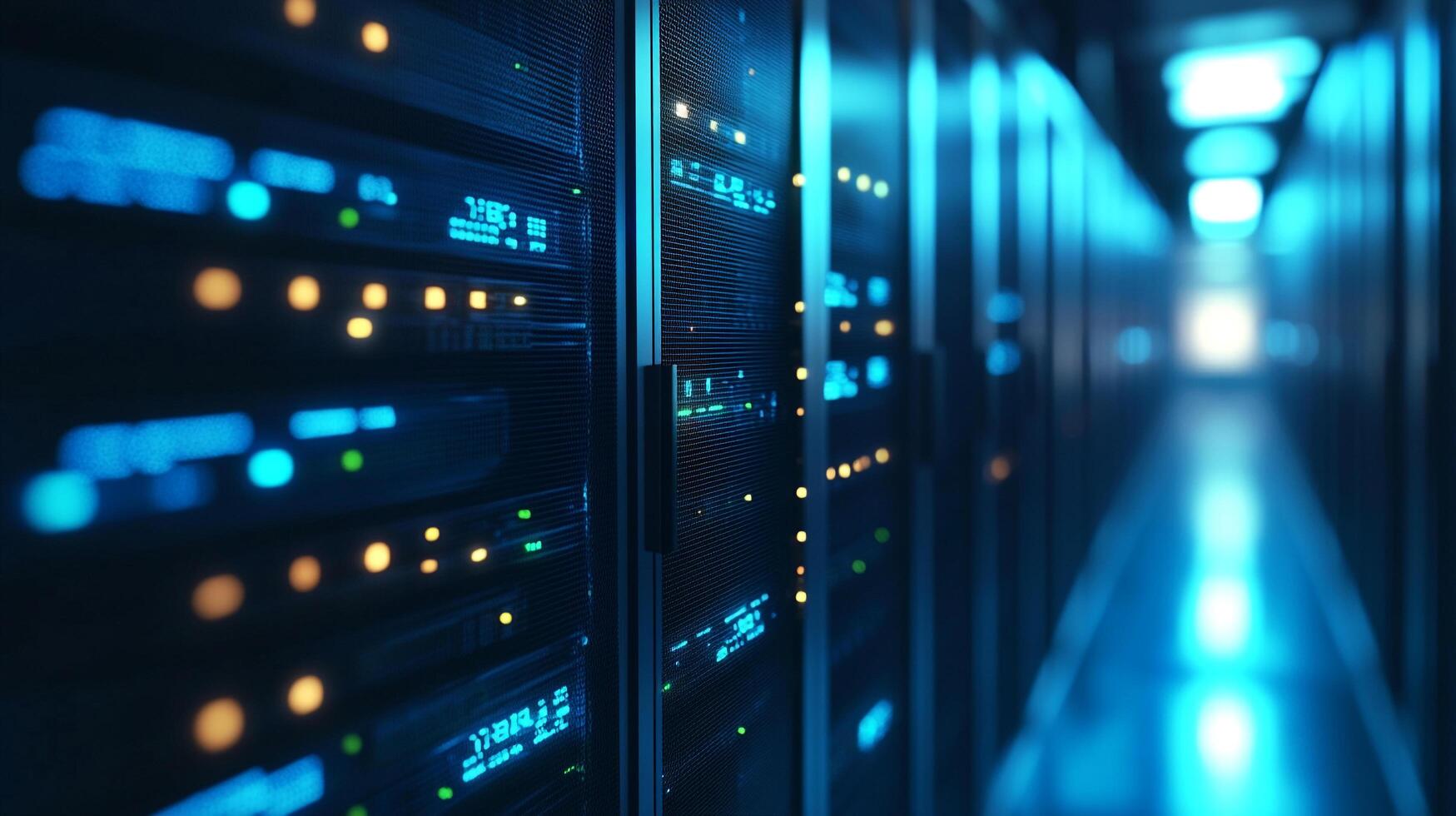 Data Center Servers. A glimpse into the heart of digital infrastructure, powerful computing, and secure data management. photo