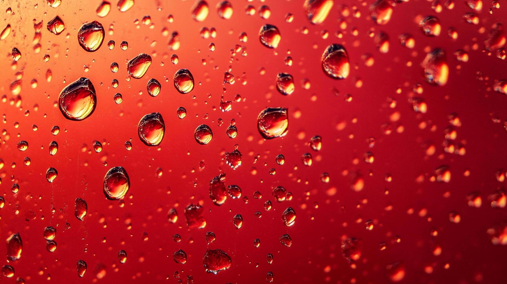 Red-toned abstract featuring glistening water droplets clinging to a glossy surface, creating an artistic and modern aesthetic. photo
