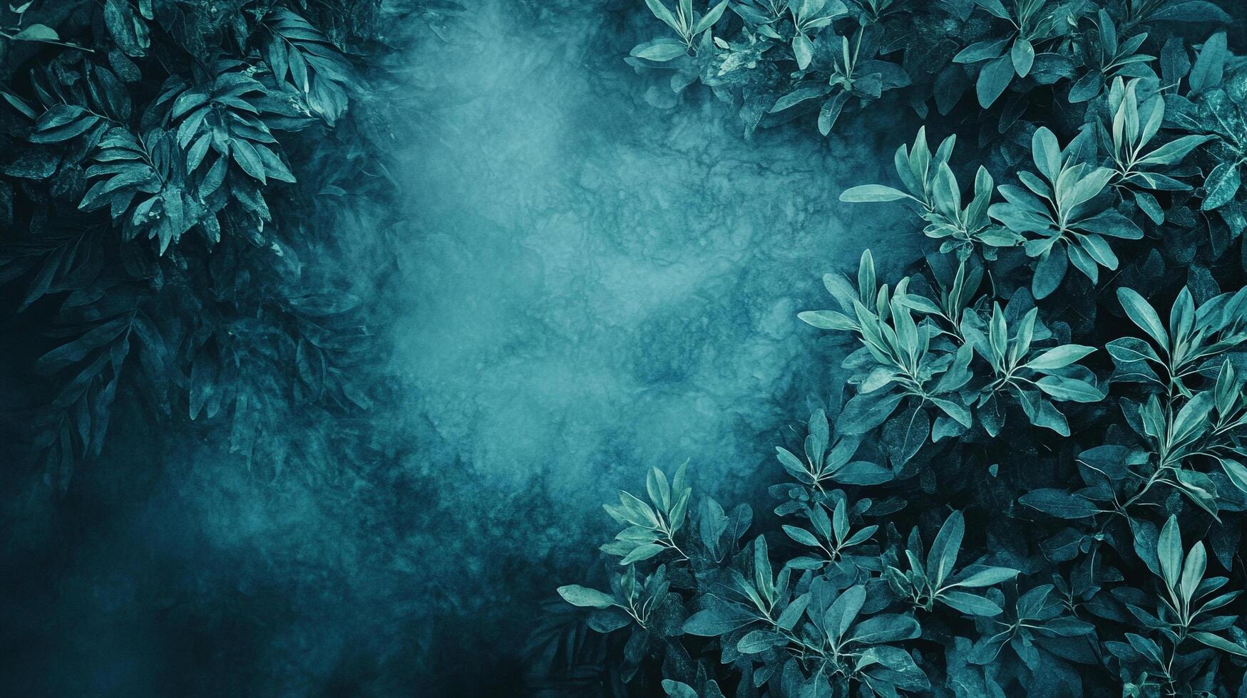 Moody teal leaves and a textured background create a captivating, atmospheric nature scene. Soft light adds depth and mystery. photo