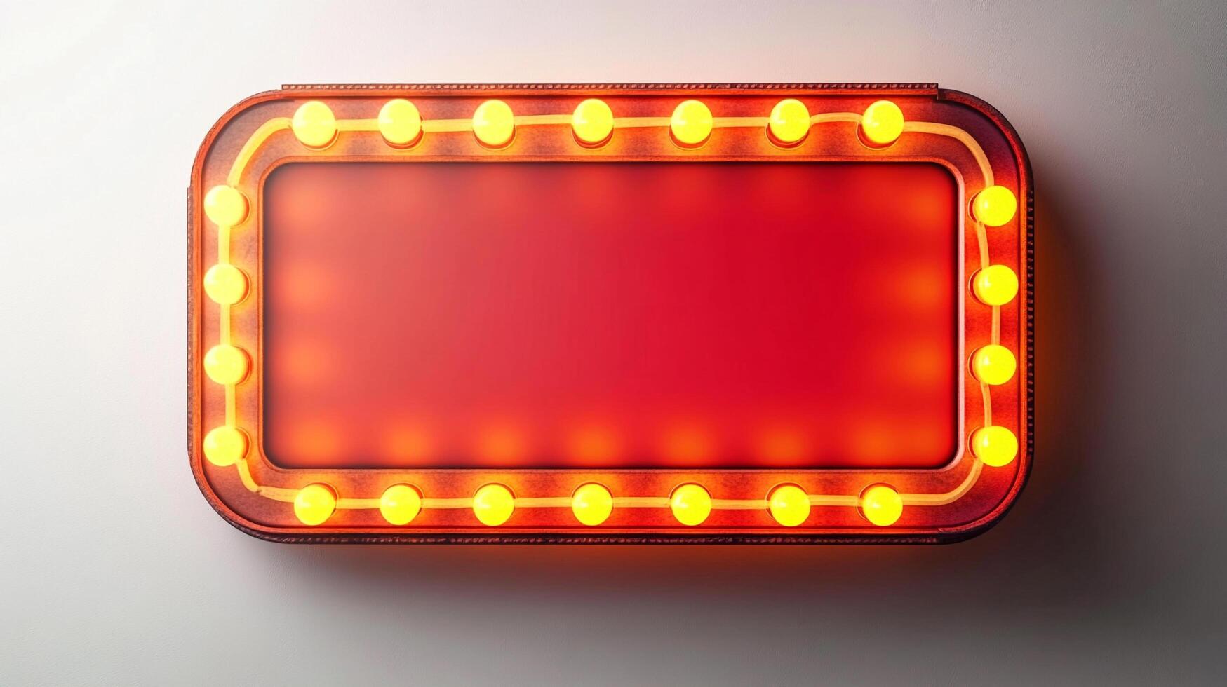 Illuminated vintage-style sign with vibrant red background and glowing yellow lights, evoking retro cinema or theater vibes. Add your message. photo