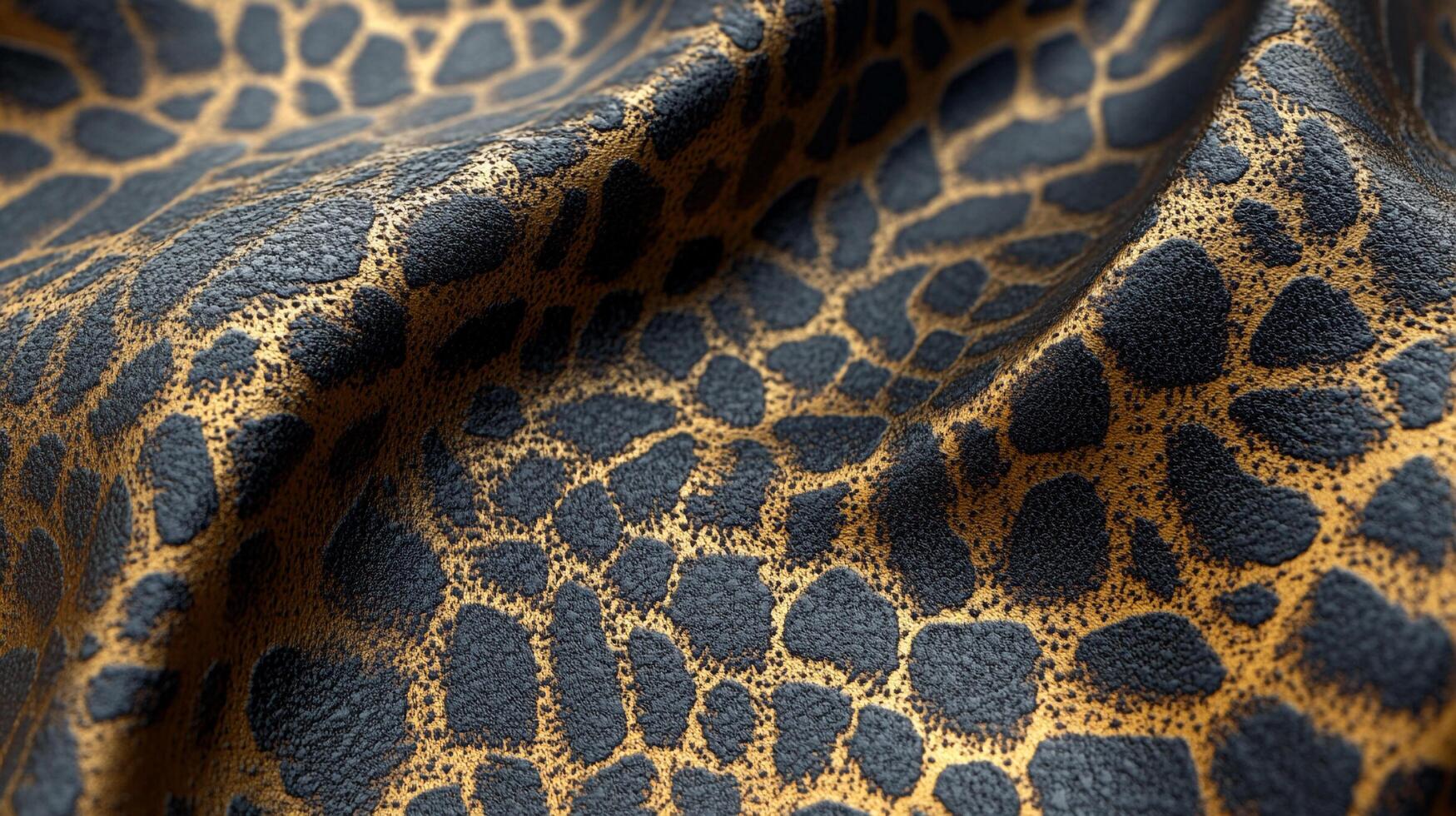 Textured fabric with organic shaped black spots and gold background. Unique and striking design for fashion or interiors. Aesthetic textures. photo