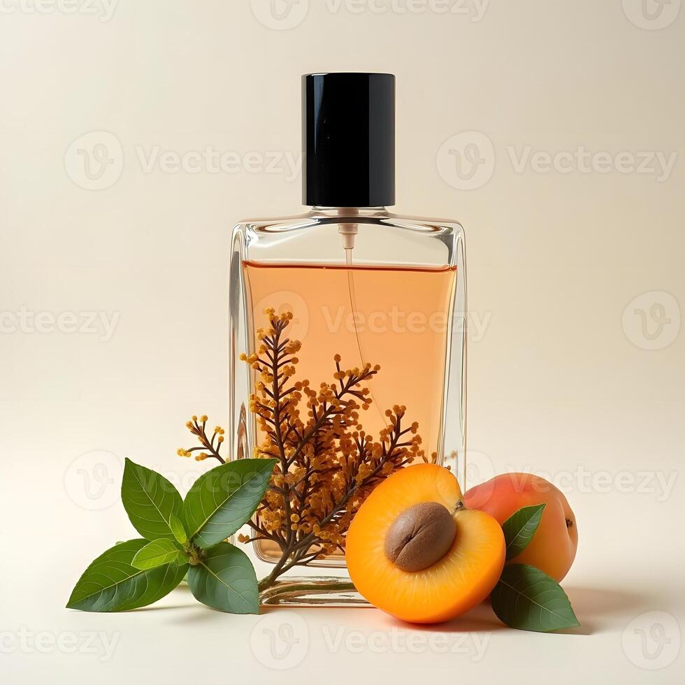 A Symphony of Basil, Apricot, Rose, and Balsam Fir in a Label less Floral Perfume Bottle photo